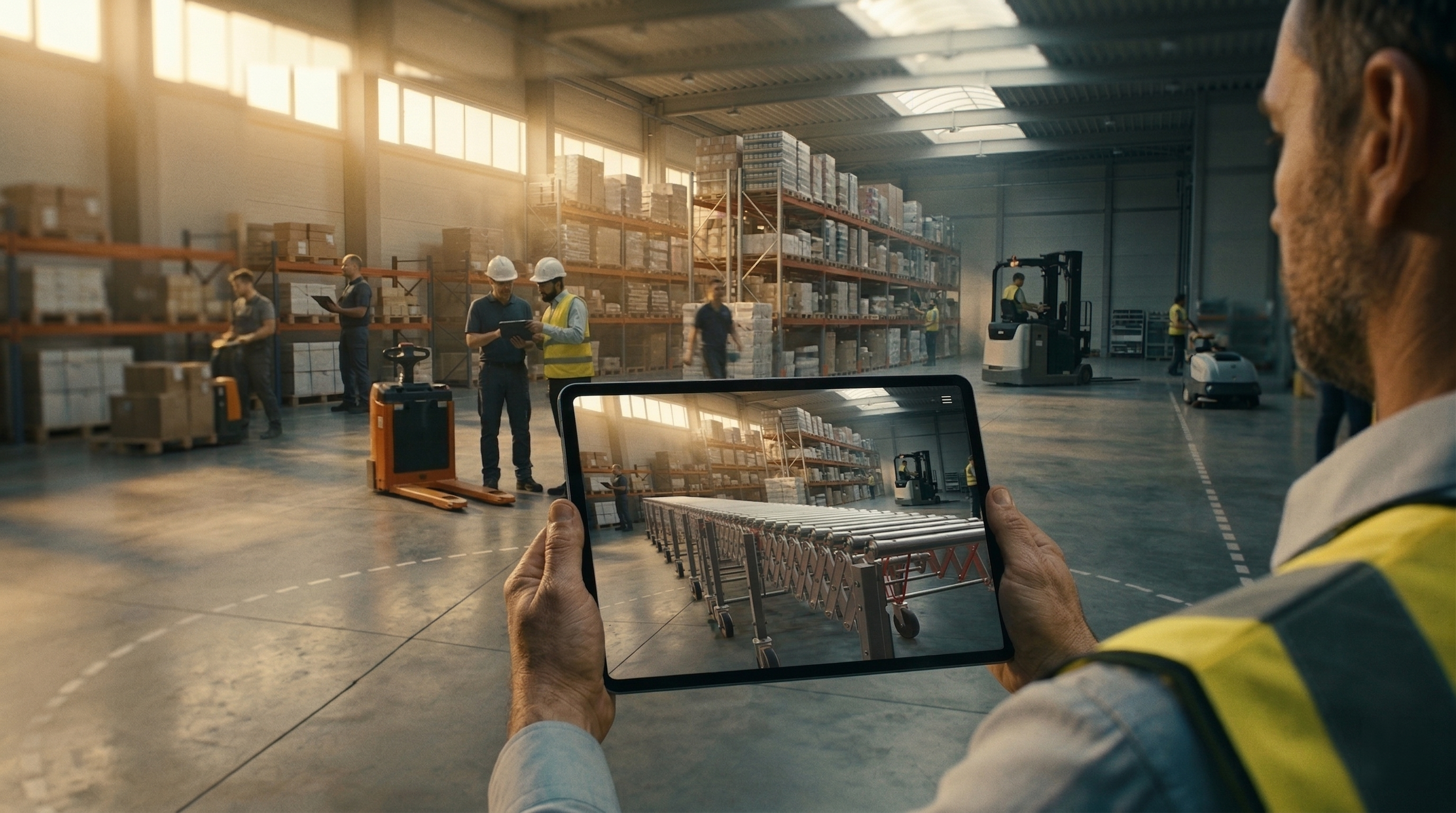 Cannon Equipment product visualizer: a material handling cart placed at full scale in augmented reality