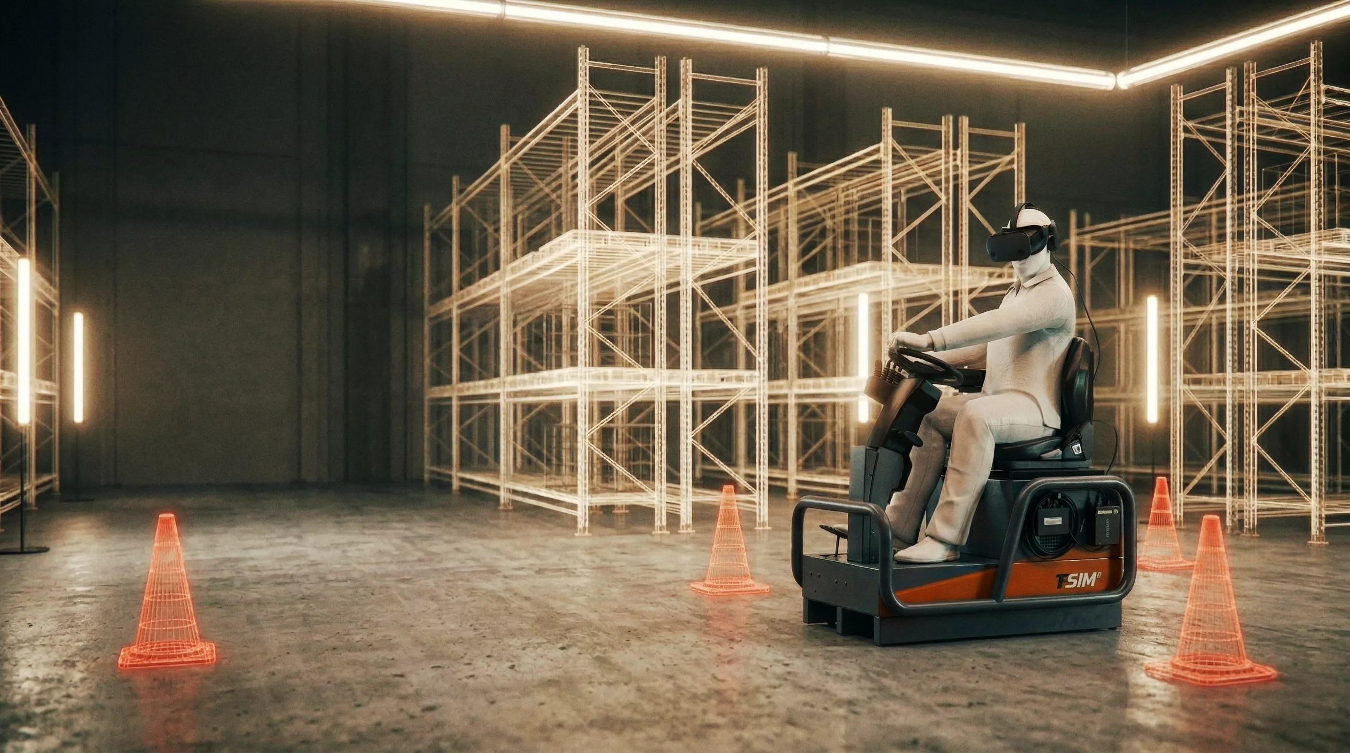 Toyota forklift VR safety simulator by RealityMatters demonstrating the System of Active Stability at manufacturing trade shows and operator training centers